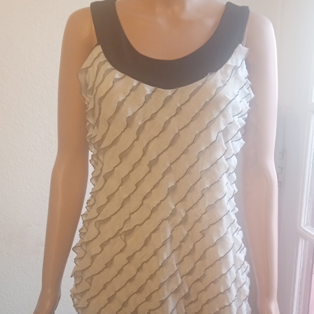 Allure Black and White Ruffled Sleeveless Tank Top